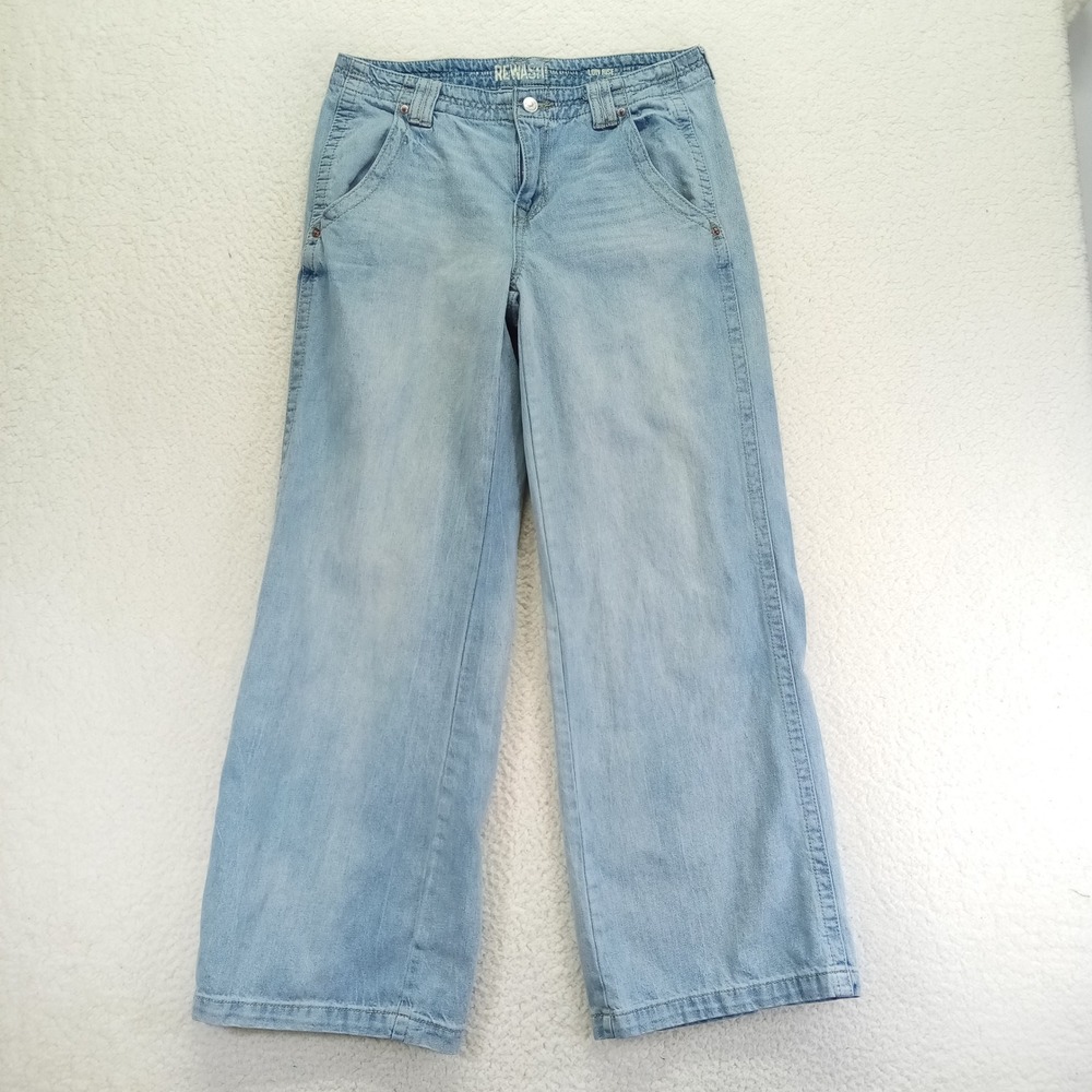 Rewash Low Rise Wide Leg Baggy Jeans Light Wash Blue Size 9/29 Back Seam Detail